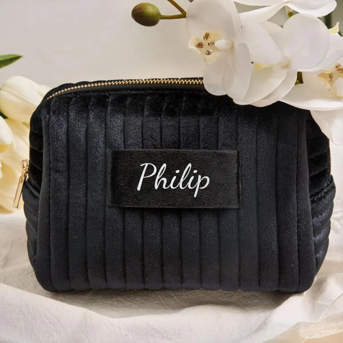 Personalized Velvet Makeup Bag,Custom Name Cosmetic Bag,Initials Travel Toiletry Bag,Bridesmaid Gifts,Birthday Gift,Gift for Her,Mothers Day Gift (Green)