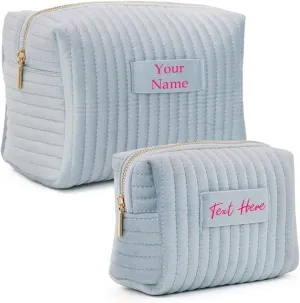 Personalized Velvet Makeup Bag,Custom Name Cosmetic Bag,Initials Travel Toiletry Bag,Bridesmaid Gifts,Birthday Gift,Gift for Her,Mothers Day Gift (Light Blue)