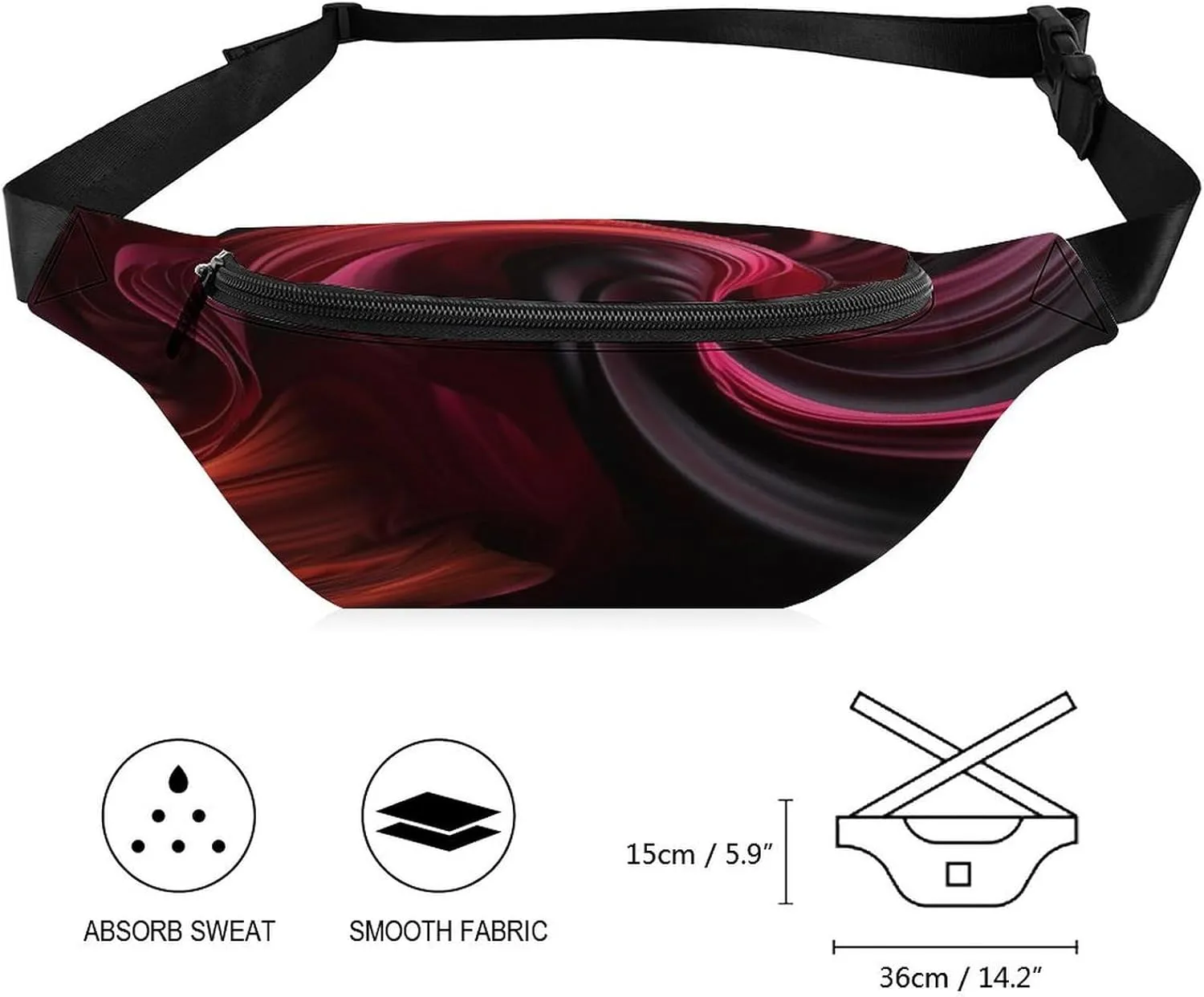 Personalized Waist Packs with Adjustable Strap,Red Pattern CrossBody Fanny Pack Casual Bag for Travel Sports Running Hiking