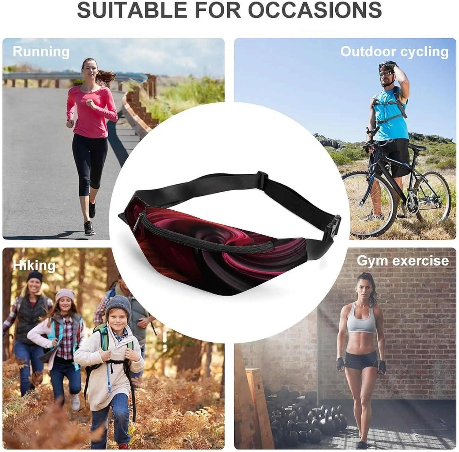 Personalized Waist Packs with Adjustable Strap,Red Pattern CrossBody Fanny Pack Casual Bag for Travel Sports Running Hiking