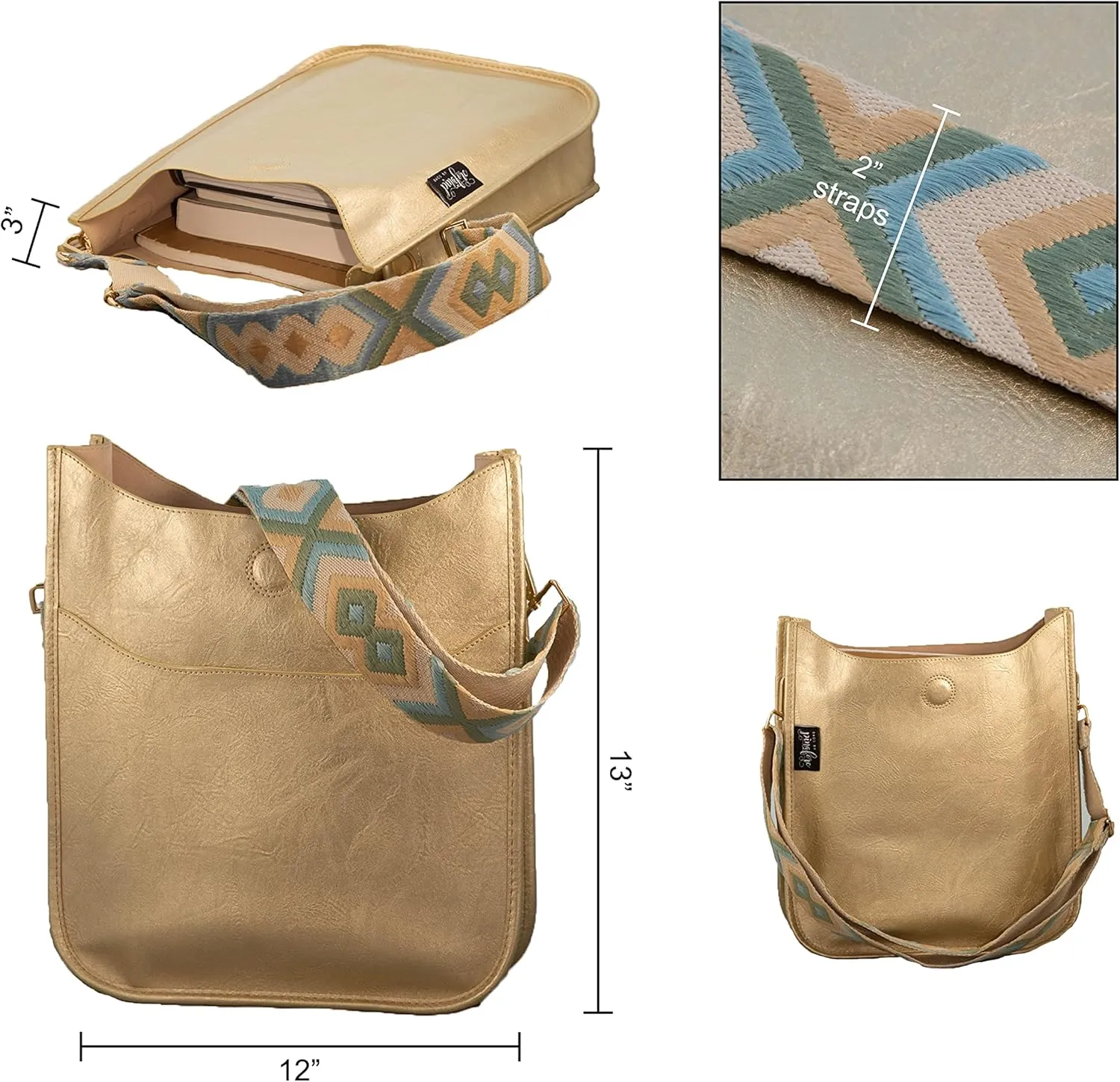 Pinafore Vegan Leather Crossbody Fashion Shoulder Bag with Adjustable Strap