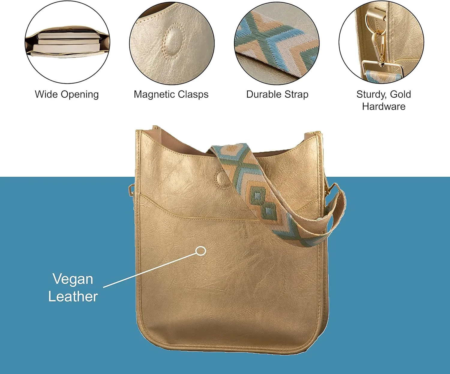 Pinafore Vegan Leather Crossbody Fashion Shoulder Bag with Adjustable Strap