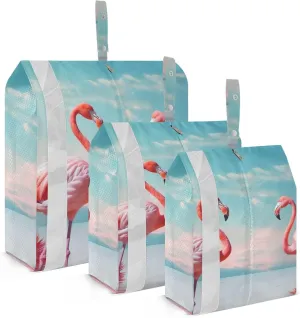 Pink Flamingos Packing Cubes Set of 3, Lightweight Travel Luggage Organizers Foldable Bags for Easy Packing and Organization