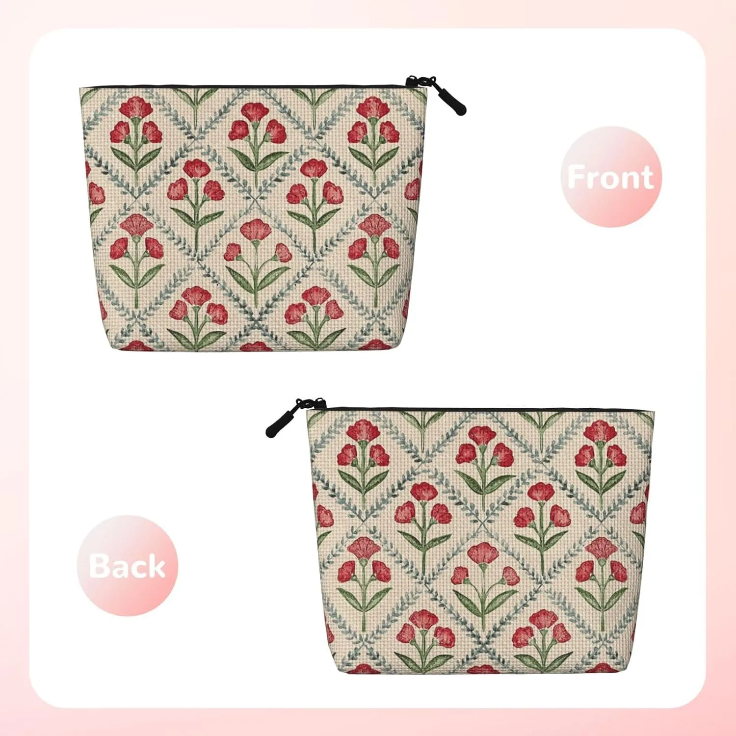 Pink Floral Flower Makeup Bag Travel Cosmetic Bag Organizer Toiletry Bag Make Up Bags For Women Girls Large Light
