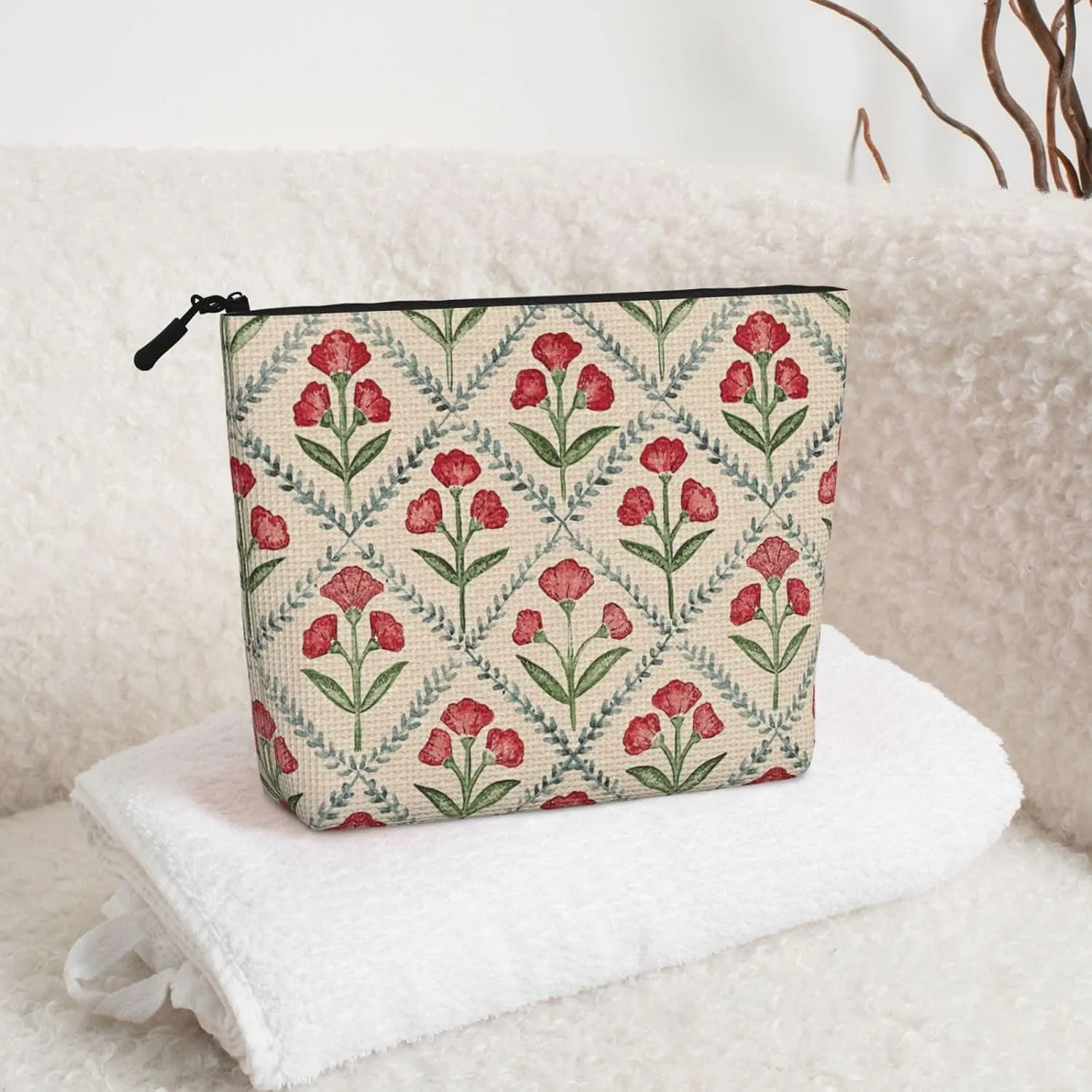Pink Floral Flower Makeup Bag Travel Cosmetic Bag Organizer Toiletry Bag Make Up Bags For Women Girls Large Light