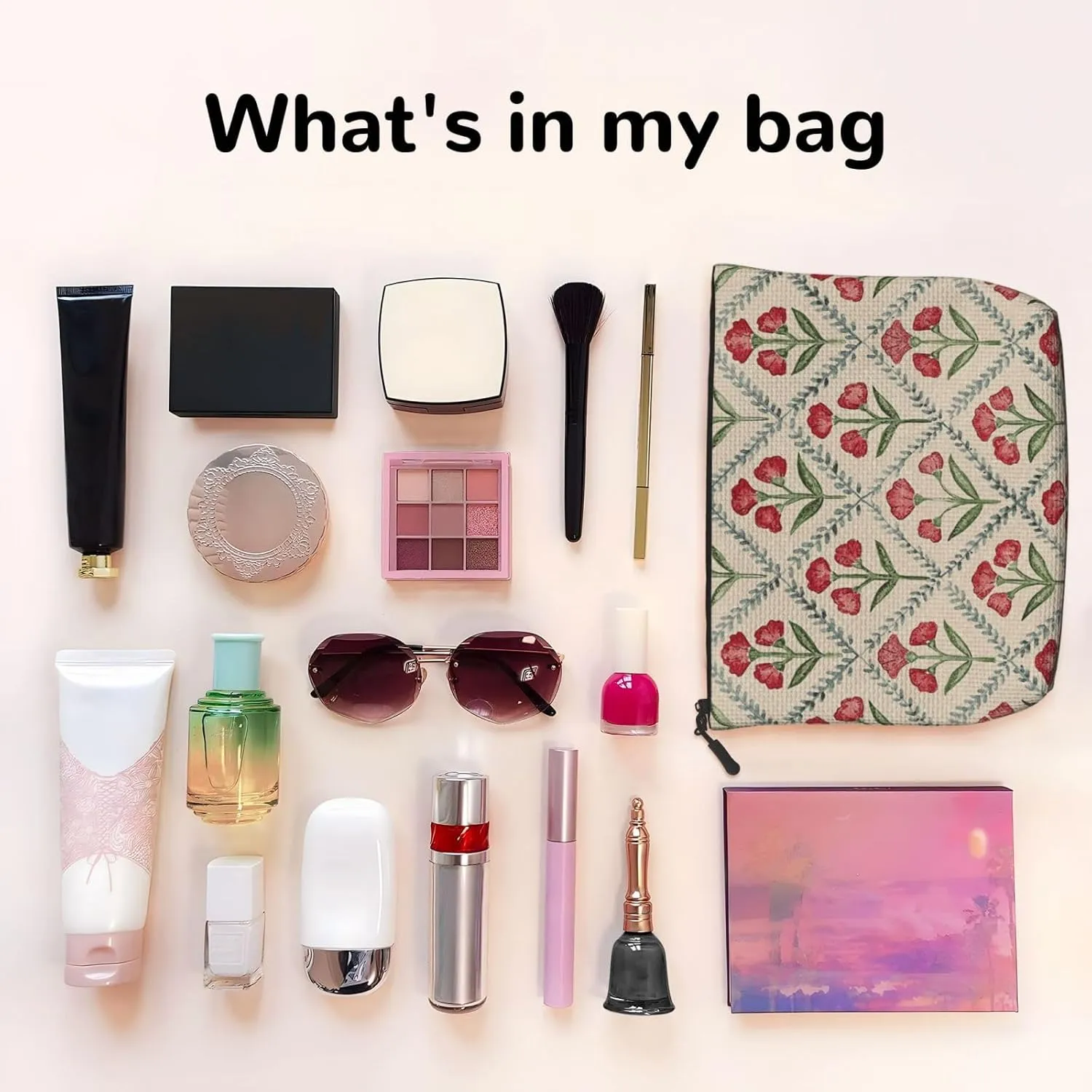 Pink Floral Flower Makeup Bag Travel Cosmetic Bag Organizer Toiletry Bag Make Up Bags For Women Girls Large Light