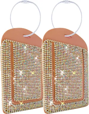 Pink Luggage Tags for Women's Suitcases Cute Bling Diamond Laether Travel Tags for Cruise and Travel Essentials-2 Packs