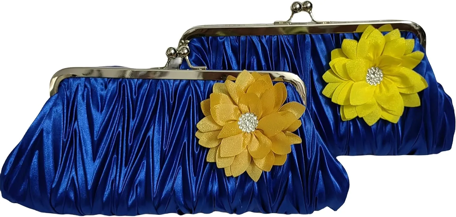 Pleated Frame Metal Chain Evening Clutch Purse Silk Satin Women's Clutch Bag Handbag