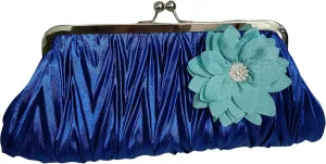 Pleated Frame Metal Chain Evening Clutch Purse Silk Satin Women's Clutch Bag Handbag