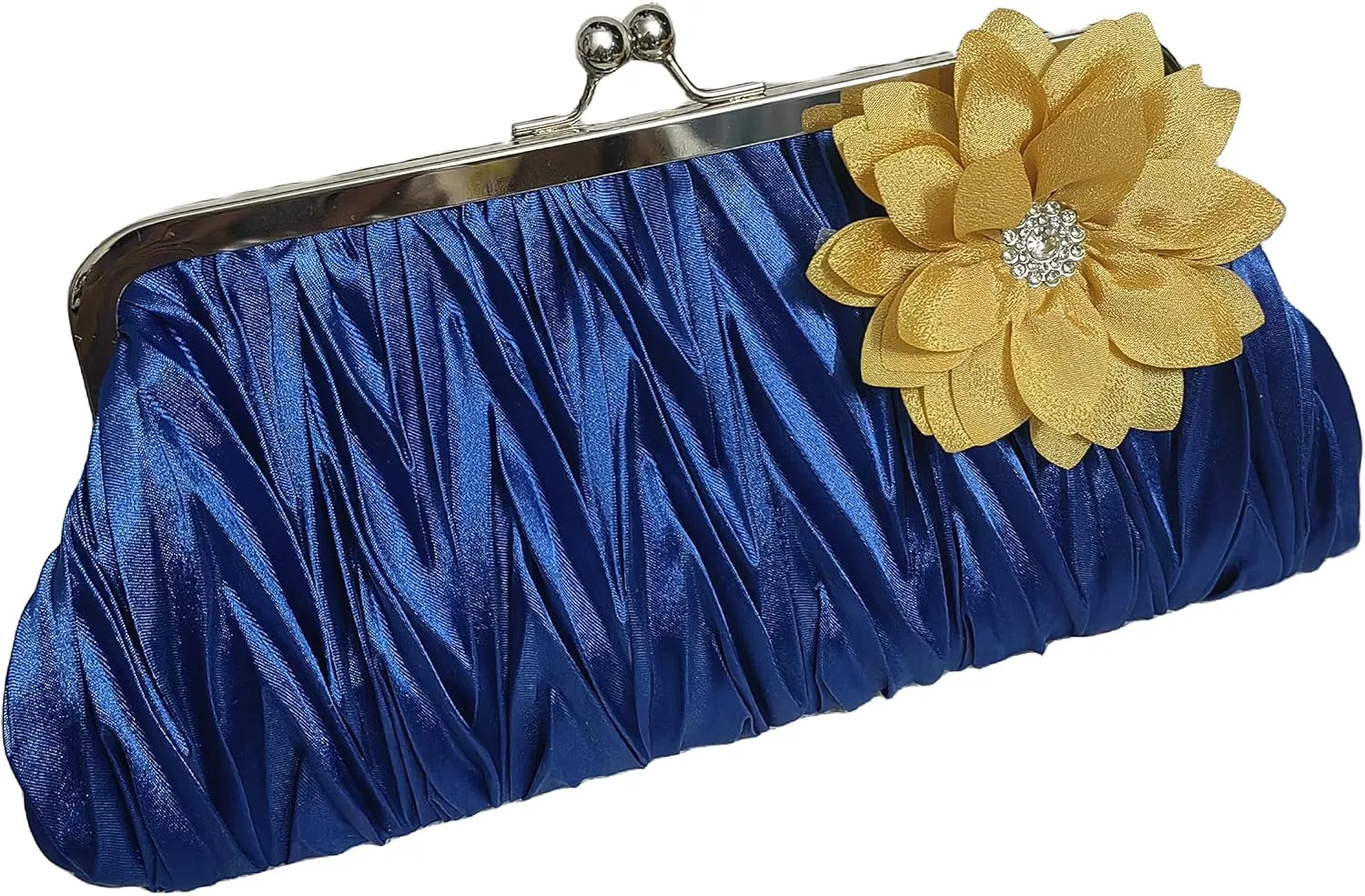 Pleated Frame Metal Chain Evening Clutch Purse Silk Satin Women's Clutch Bag Handbag