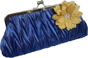 Pleated Frame Metal Chain Evening Clutch Purse Silk Satin Women's Clutch Bag Handbag