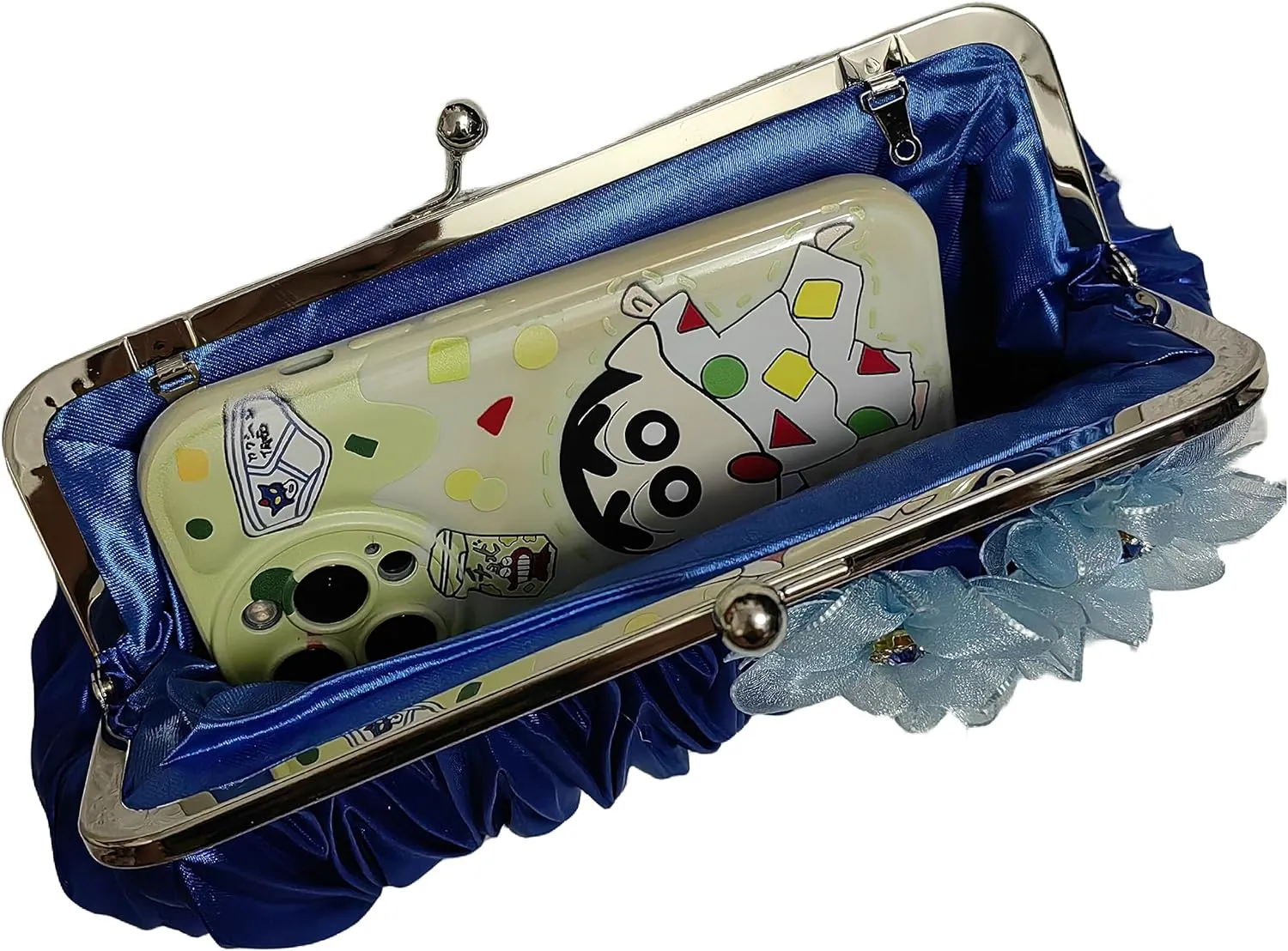 Pleated Frame Metal Chain Evening Clutch Purse Silk Satin Women's Clutch Bag Handbag