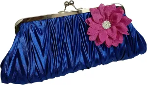 Pleated Frame Metal Chain Evening Clutch Purse Silk Satin Women's Clutch Bag Handbag