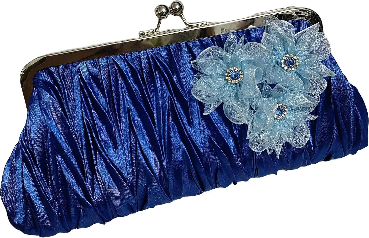 Pleated Frame Metal Chain Evening Clutch Purse Silk Satin Women's Clutch Bag Handbag