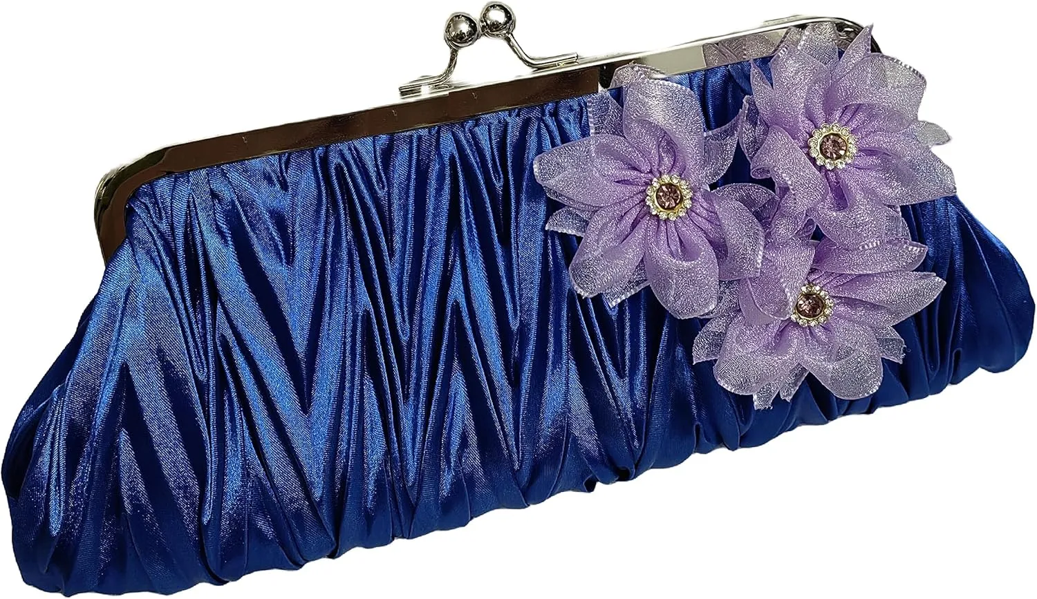 Pleated Frame Metal Chain Evening Clutch Purse Silk Satin Women's Clutch Bag Handbag