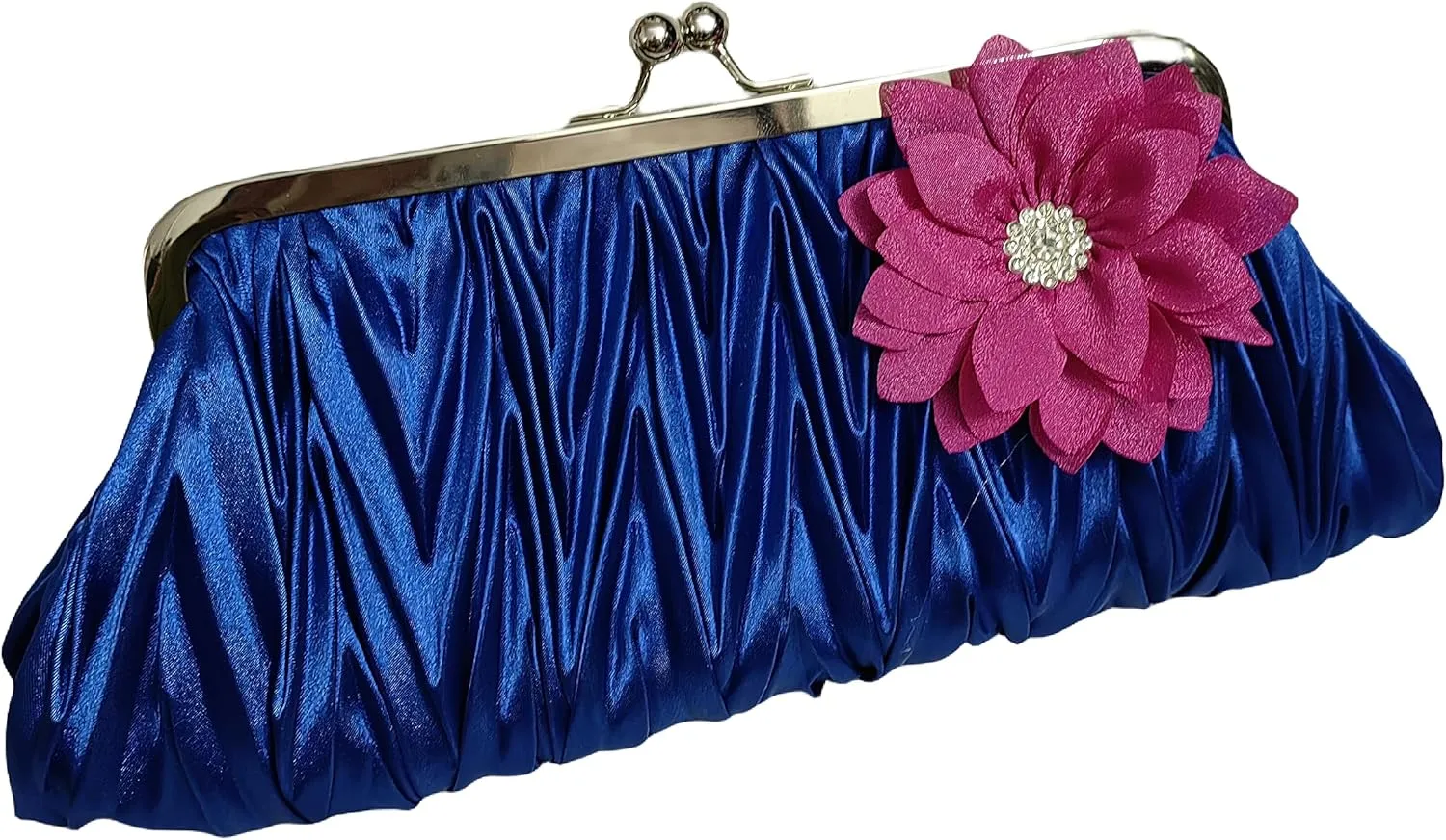 Pleated Frame Metal Chain Evening Clutch Purse Silk Satin Women's Clutch Bag Handbag