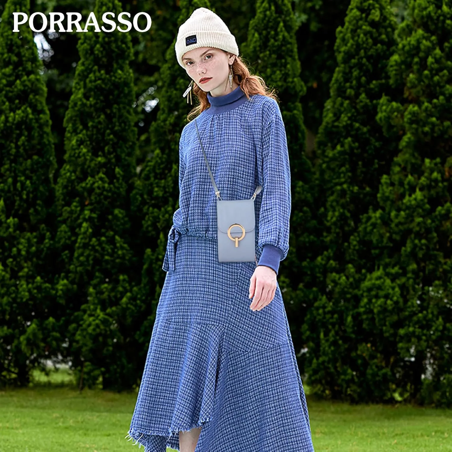 PORRASSO Crossbody Phone Bag Women Fashion Shoulder Bag Ladies Waterproof Purse Wallet Satchel for Dating Shopping Traveling Light Blue