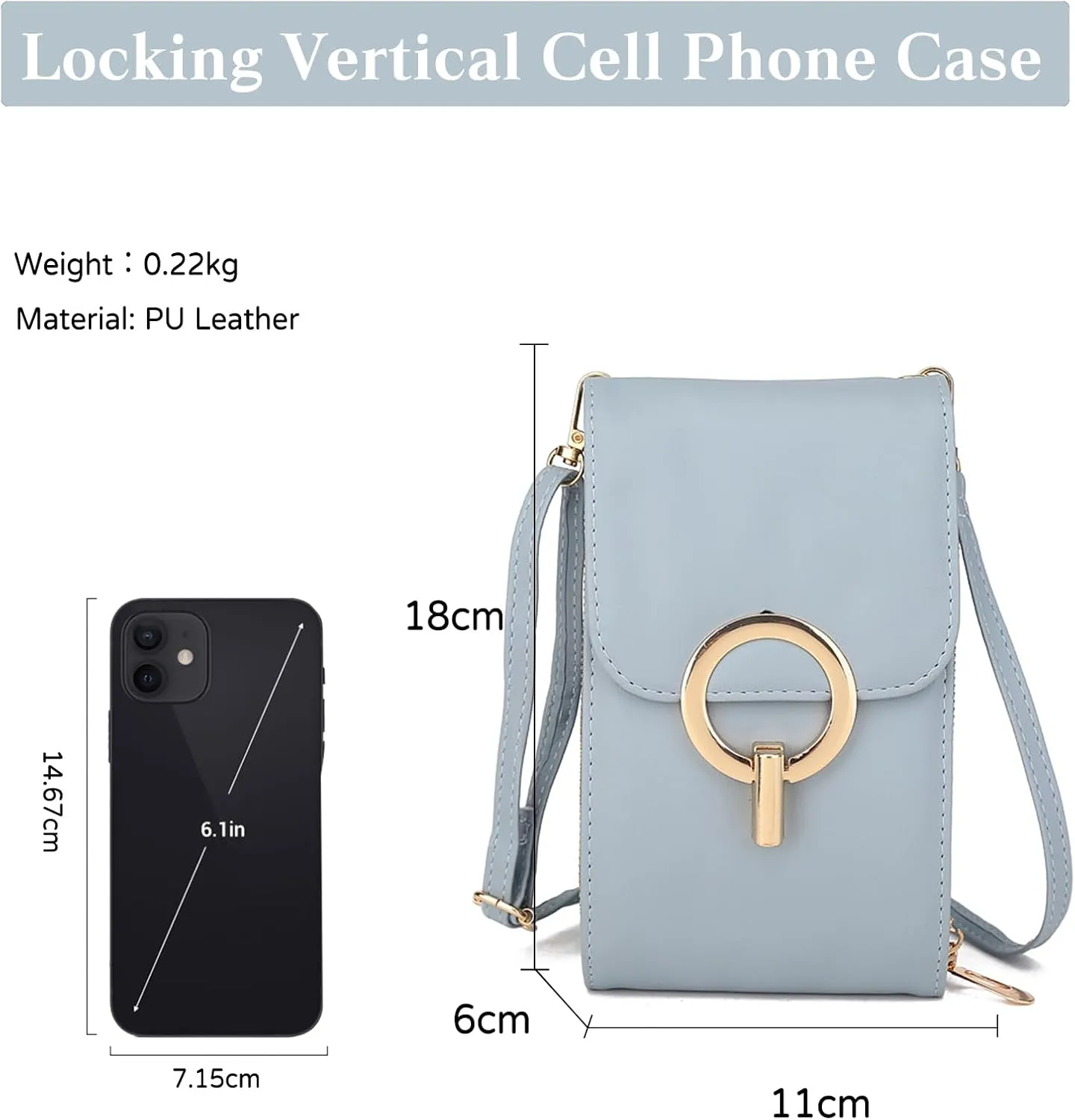 PORRASSO Crossbody Phone Bag Women Fashion Shoulder Bag Ladies Waterproof Purse Wallet Satchel for Dating Shopping Traveling Light Blue