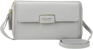 PORRASSO Crossbody Wallet Women's Phone Bag Shoulder Bag Fashion Clutch Purse Bag PU Wallet for Party Wedding Travelling Light Grey