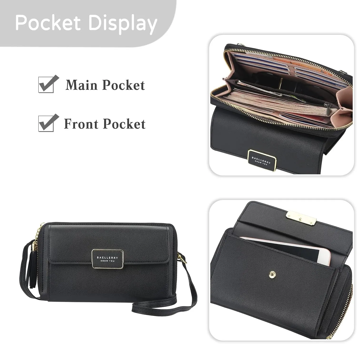 PORRASSO Crossbody Wallet Women's Phone Bag Shoulder Bag Fashion Clutch Purse Bag PU Wallet for Party Wedding Travelling Light Grey