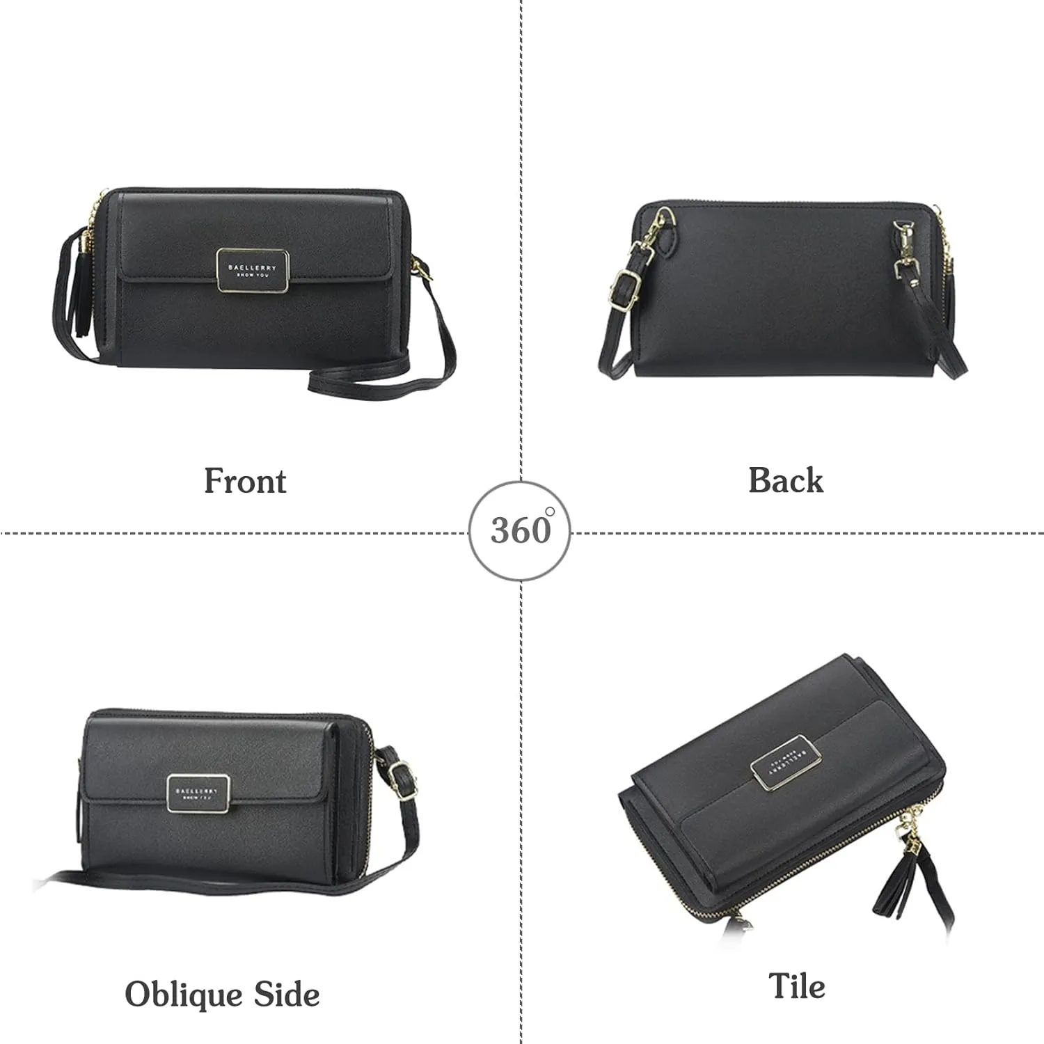 PORRASSO Crossbody Wallet Women's Phone Bag Shoulder Bag Fashion Clutch Purse Bag PU Wallet for Party Wedding Travelling Light Grey