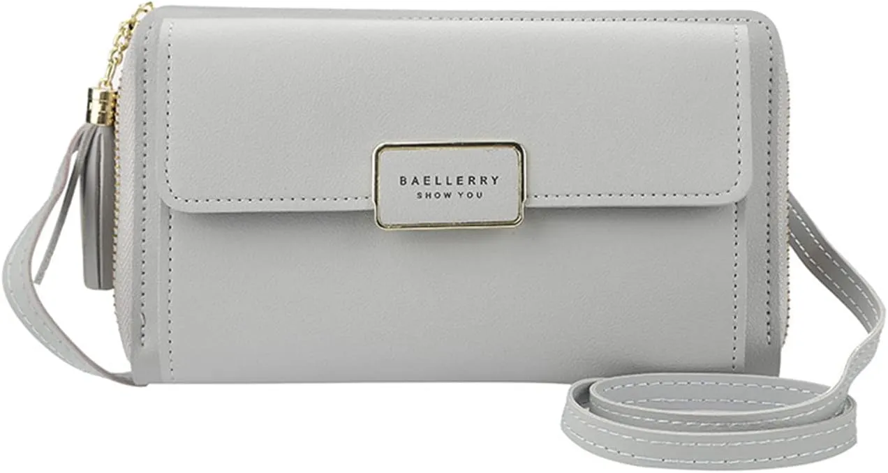 PORRASSO Crossbody Wallet Women's Phone Bag Shoulder Bag Fashion Clutch Purse Bag PU Wallet for Party Wedding Travelling Light Grey