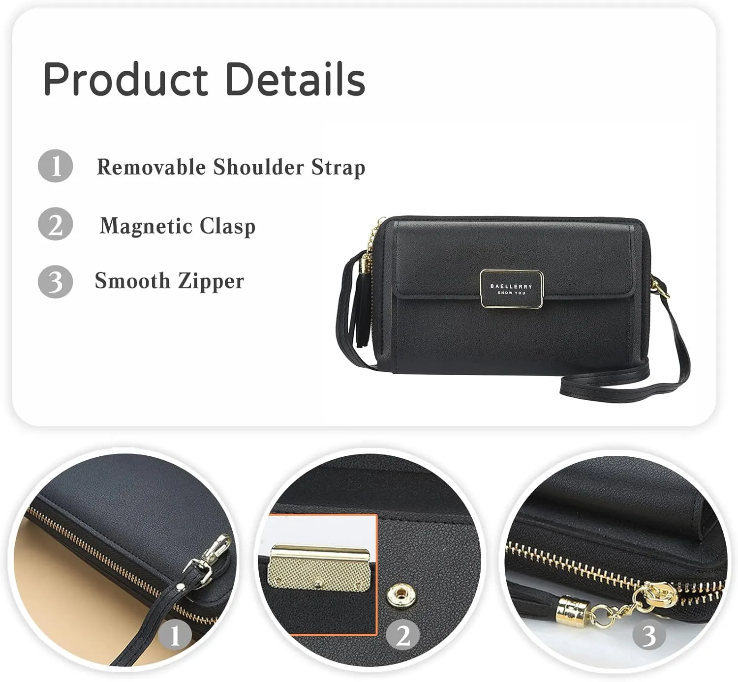 PORRASSO Crossbody Wallet Women's Phone Bag Shoulder Bag Fashion Clutch Purse Bag PU Wallet for Party Wedding Travelling Light Grey