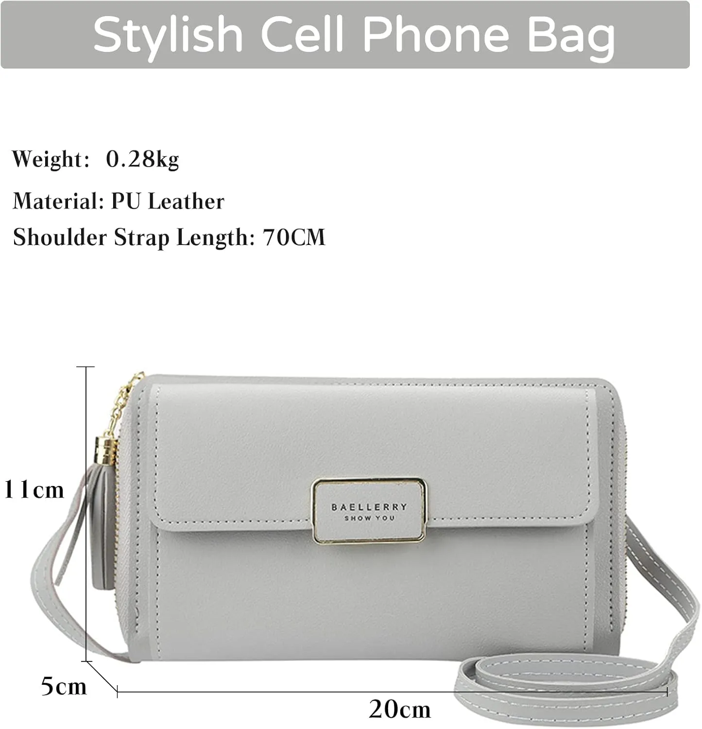 PORRASSO Crossbody Wallet Women's Phone Bag Shoulder Bag Fashion Clutch Purse Bag PU Wallet for Party Wedding Travelling Light Grey