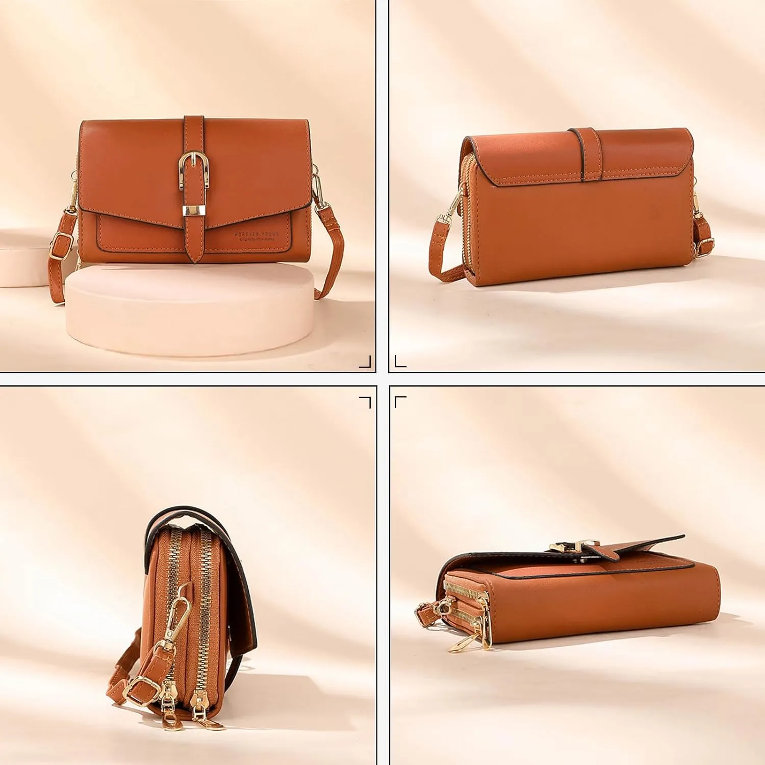 PORRASSO Elegant Wallet Crossbody Phone Bag Women's Shoulder Bag Clutch Purse Bag PU Wallet for Party Wedding Travelling Light Green