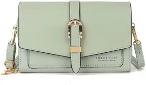 PORRASSO Elegant Wallet Crossbody Phone Bag Women's Shoulder Bag Clutch Purse Bag PU Wallet for Party Wedding Travelling Light Green