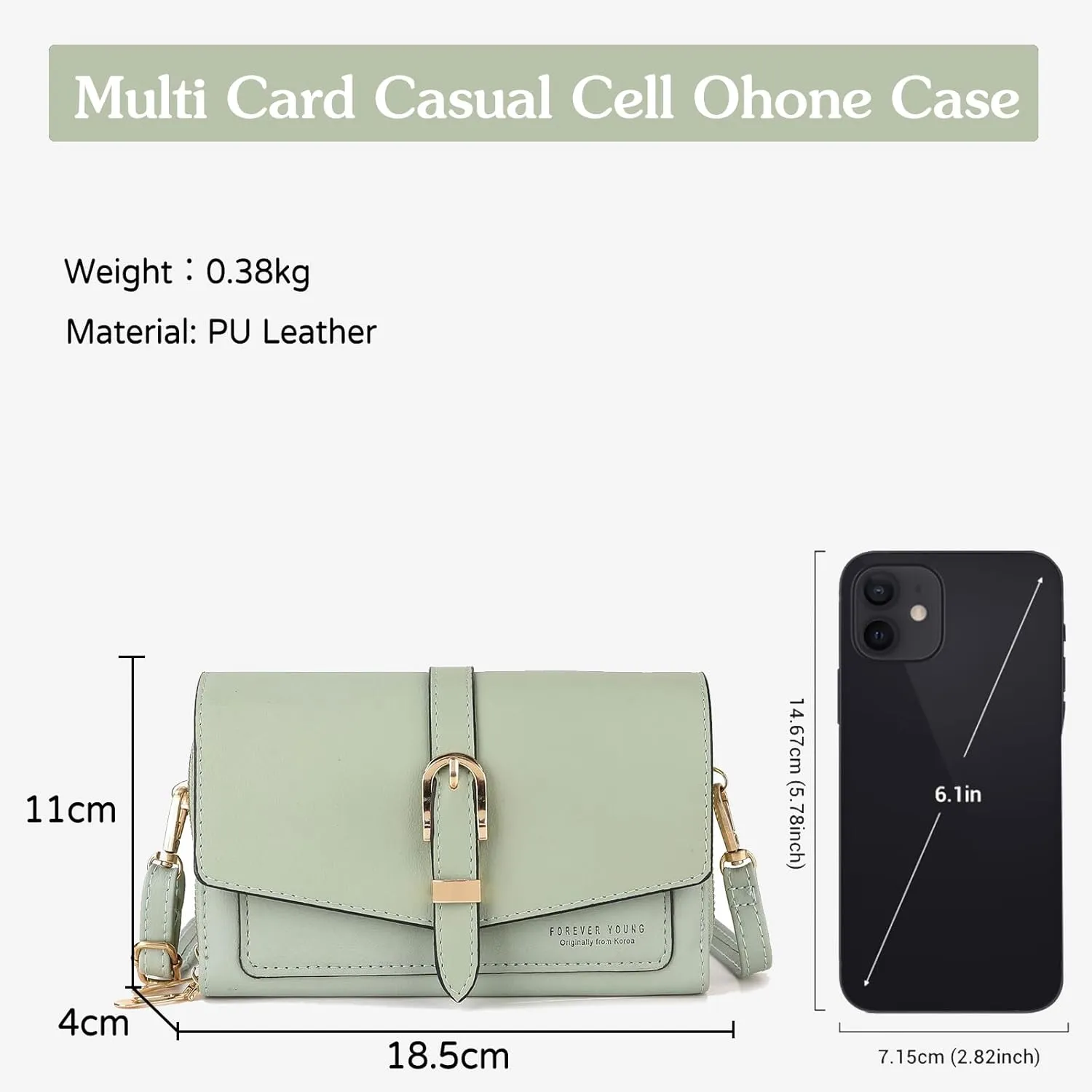 PORRASSO Elegant Wallet Crossbody Phone Bag Women's Shoulder Bag Clutch Purse Bag PU Wallet for Party Wedding Travelling Light Green