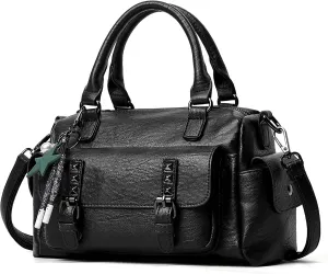 PORRASSO Retro Handbag Women Crossbody Bag Ladies Shoulder Bag with Pendant Satchel