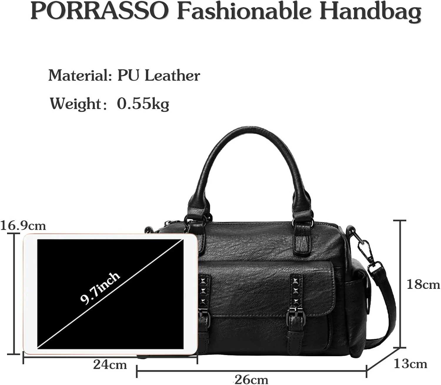 PORRASSO Retro Handbag Women Crossbody Bag Ladies Shoulder Bag with Pendant Satchel