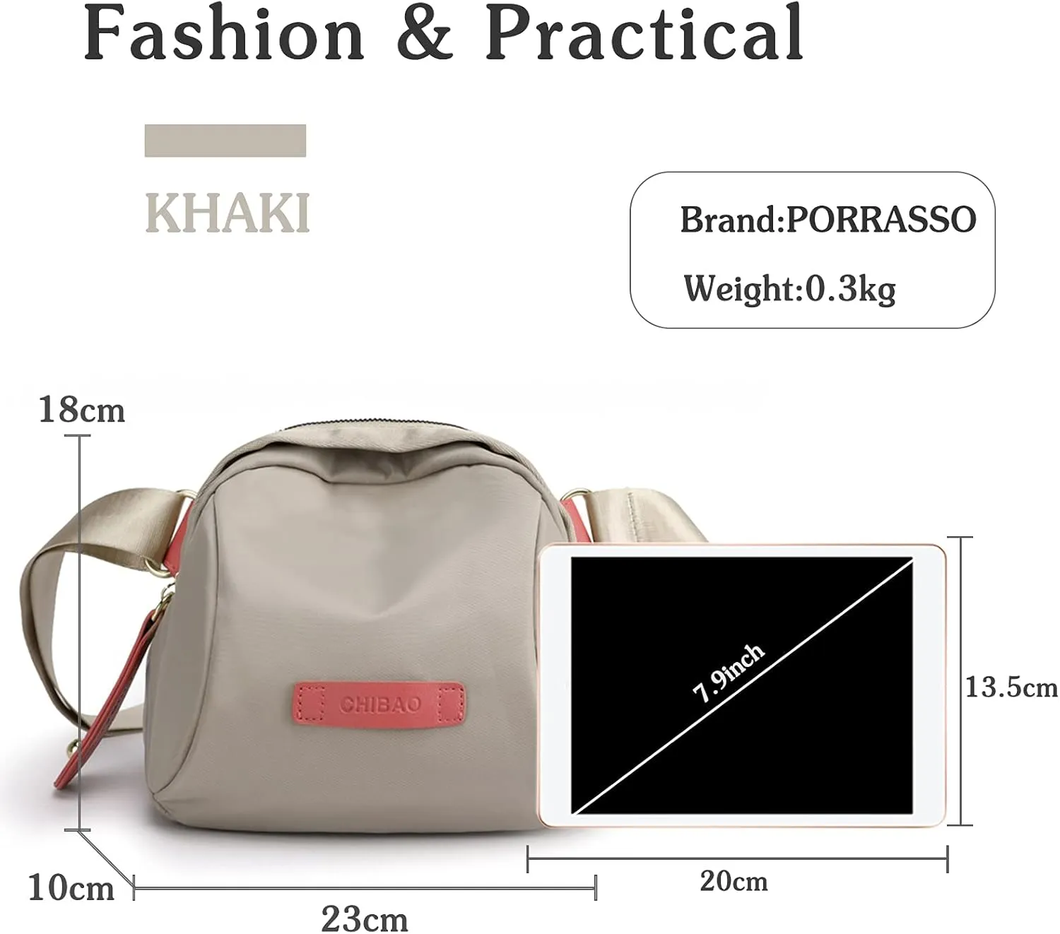 PORRASSO Women Crossbody Bag Casual Shoulder Bag Lightweight Waist Pack