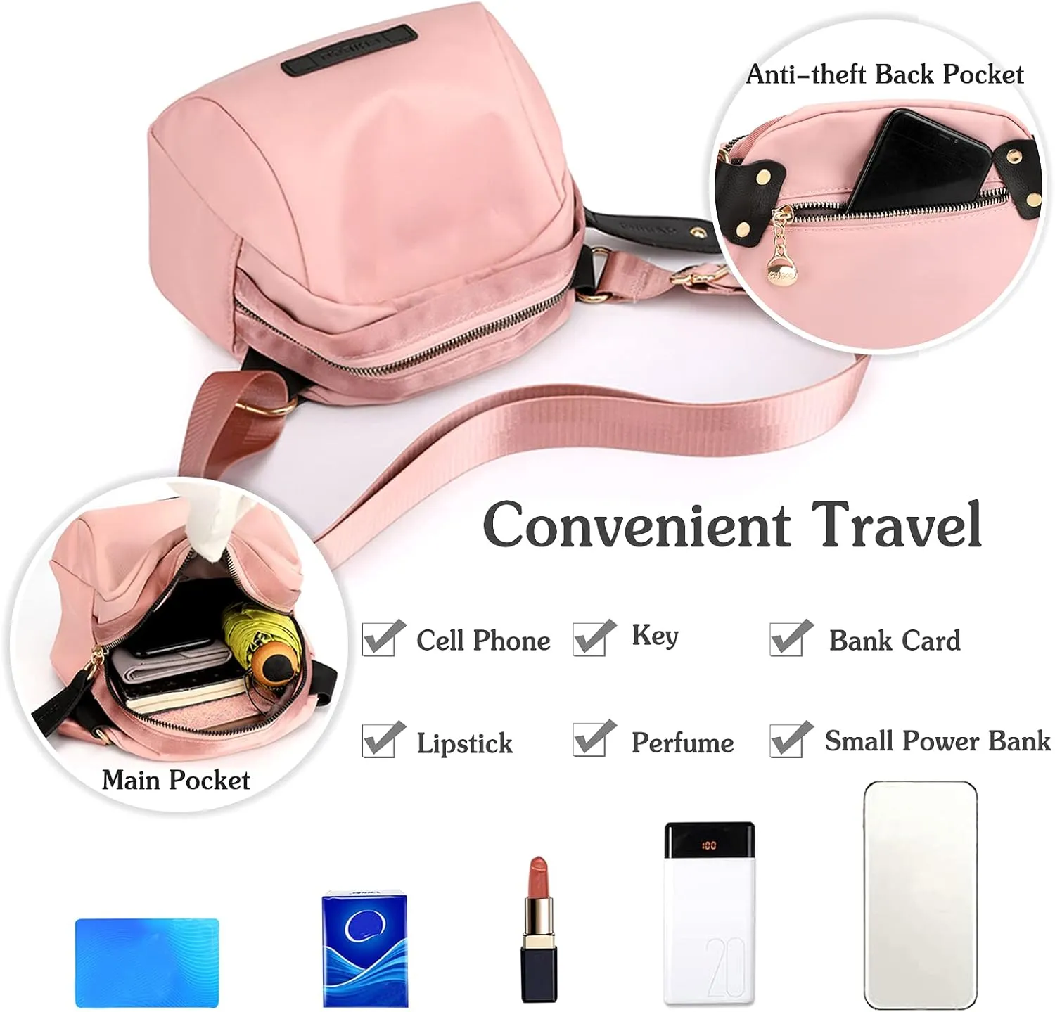 PORRASSO Women Crossbody Bag Casual Shoulder Bag Lightweight Waist Pack