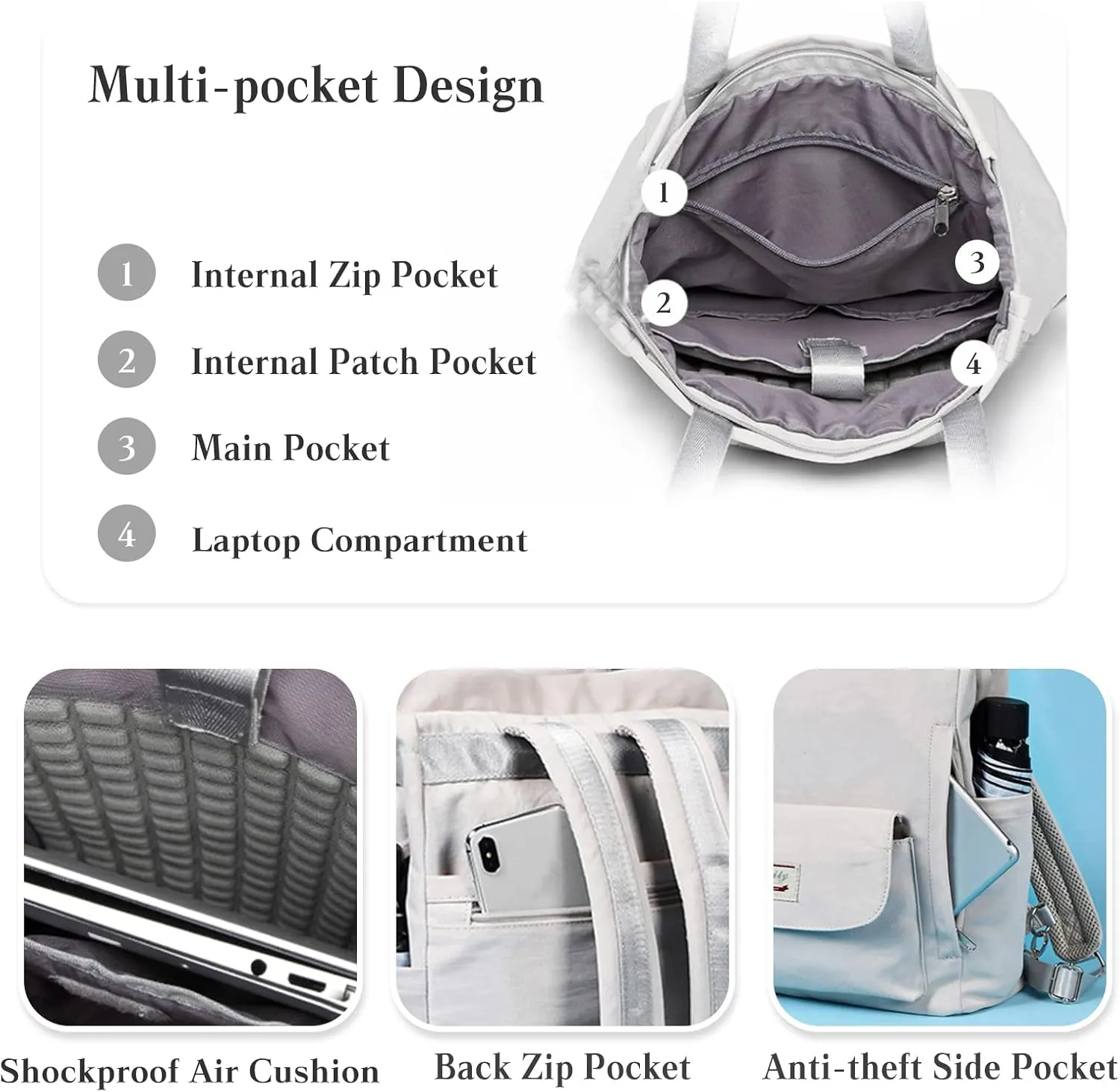 PORRASSO Women Laptop Backpack Casual Shoulder Bag with USB Charging Port Luggage Strap for 14 Inch Laptop Daypack Work Travel Rucksack Black