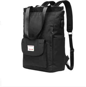 PORRASSO Women Laptop Backpack Casual Shoulder Bag with USB Charging Port Luggage Strap for 14 Inch Laptop Daypack Work Travel Rucksack Black