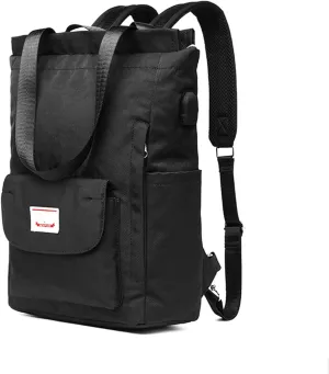 PORRASSO Women Laptop Backpack Casual Shoulder Bag with USB Charging Port Luggage Strap for 15.6 Inch Laptop Daypack College Work Travel Rucksack Black