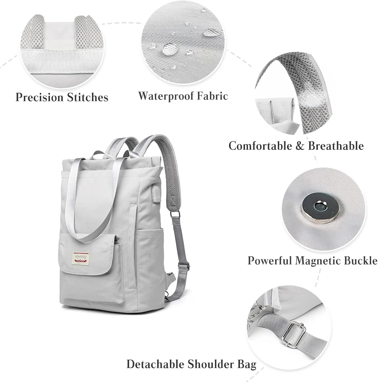 PORRASSO Women Laptop Backpack Casual Shoulder Bag with USB Charging Port Luggage Strap for 15.6 Inch Laptop Daypack College Work Travel Rucksack Black