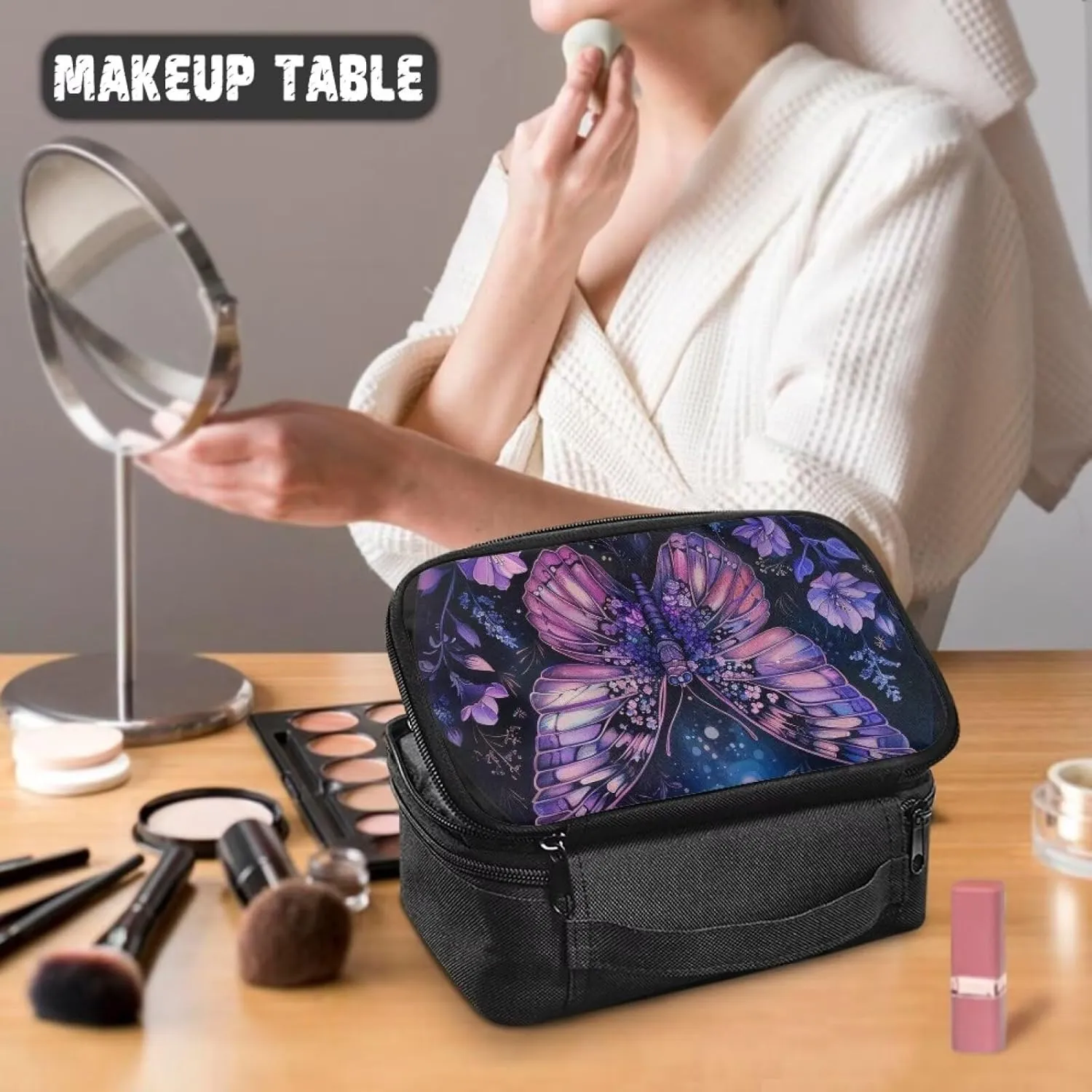 Purple Butterfly Makeup Bag Womens Toiletry Bags for Traveling Makeup Bag Womens Makeup Bags Lightweight Makeup Artist Organizer Bag Comfort,Softness,Water-Resistant