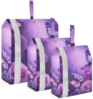 Purple Flowers Butterflies Packing Cubes Set of 3, Lightweight Travel Luggage Organizers Foldable Bags for Easy Packing and Organization