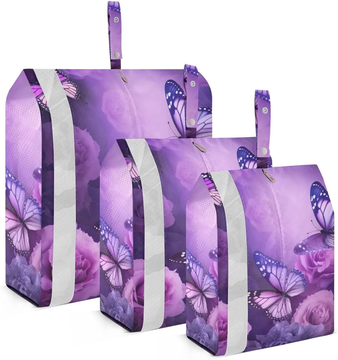 Purple Flowers Butterflies Packing Cubes Set of 3, Lightweight Travel Luggage Organizers Foldable Bags for Easy Packing and Organization