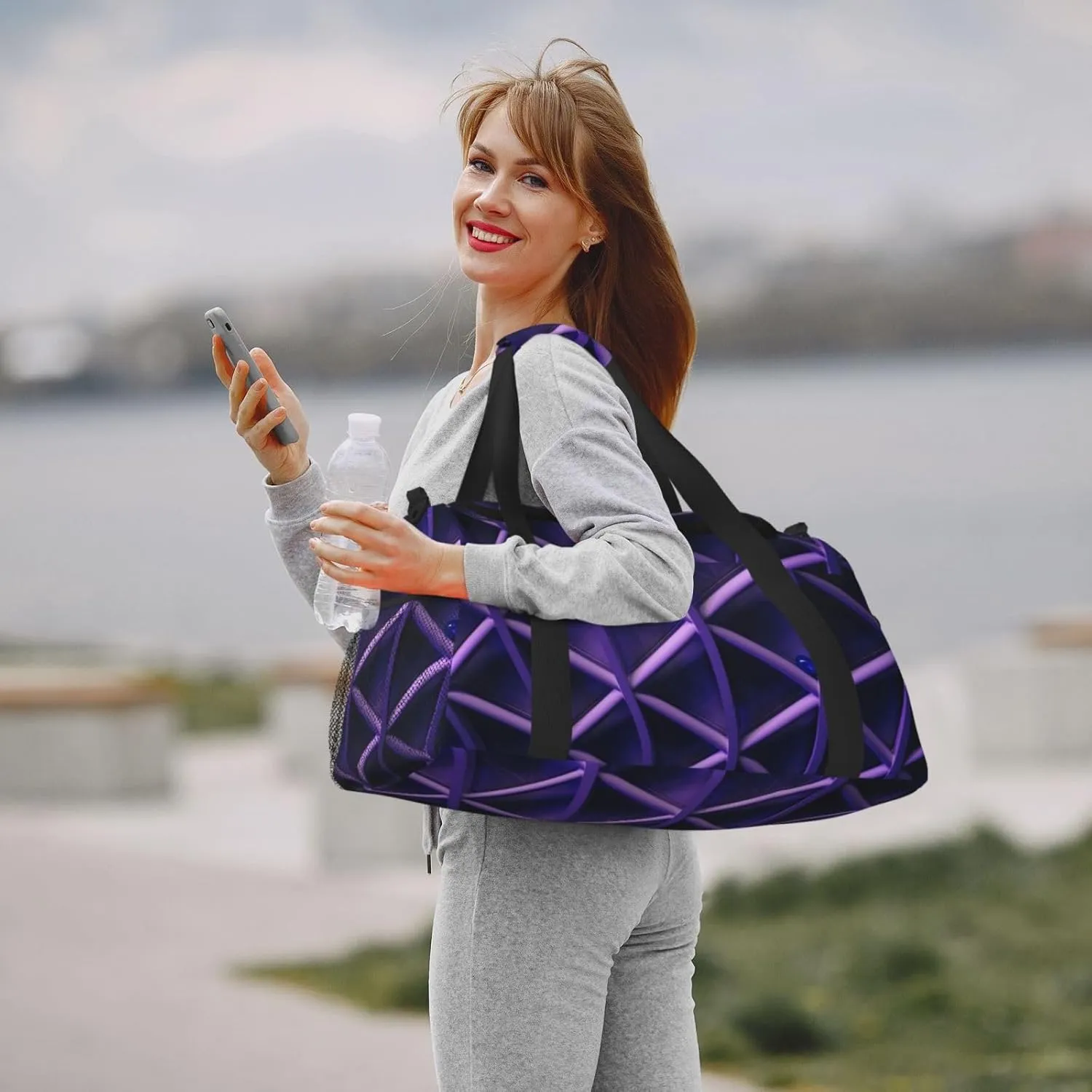 Purple Light Travel Duffel Bag Large Foldable Waterproof Overnight Bag For Beach Swim Bags Pool Sports Gym