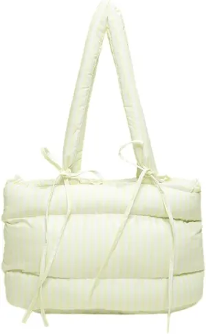 Quilted Bow-Tie Tote Bags for Women Cute Stripe Puffer Hobo Bags for Women Bowknot Shoulder Bag Purses Clutch Office Tote