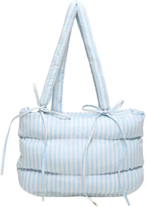 Quilted Bow-Tie Tote Bags for Women Cute Stripe Puffer Hobo Bags for Women Bowknot Shoulder Bag Purses Clutch Office Tote