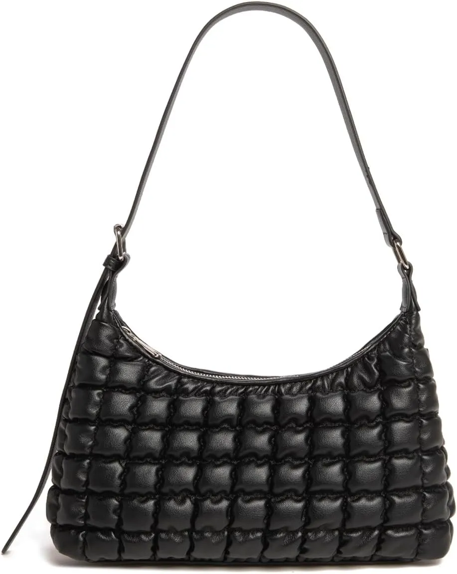 Quilted Crossbody Bags for Women Leather Vegan Pleated Plaid Purse Shoulder Bags Lightweight Puffer Bag Satchel Handbag