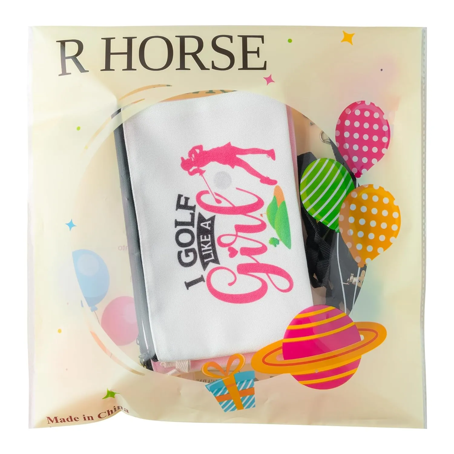 R HORSE 9Pcs Golf Makeup Bag Inspirational Gifts for Women Girls, Pink Canvas Cosmetic Toiletry Pouch Bag Christmas Birthday Gifts for Golf Team Player Lover Fan