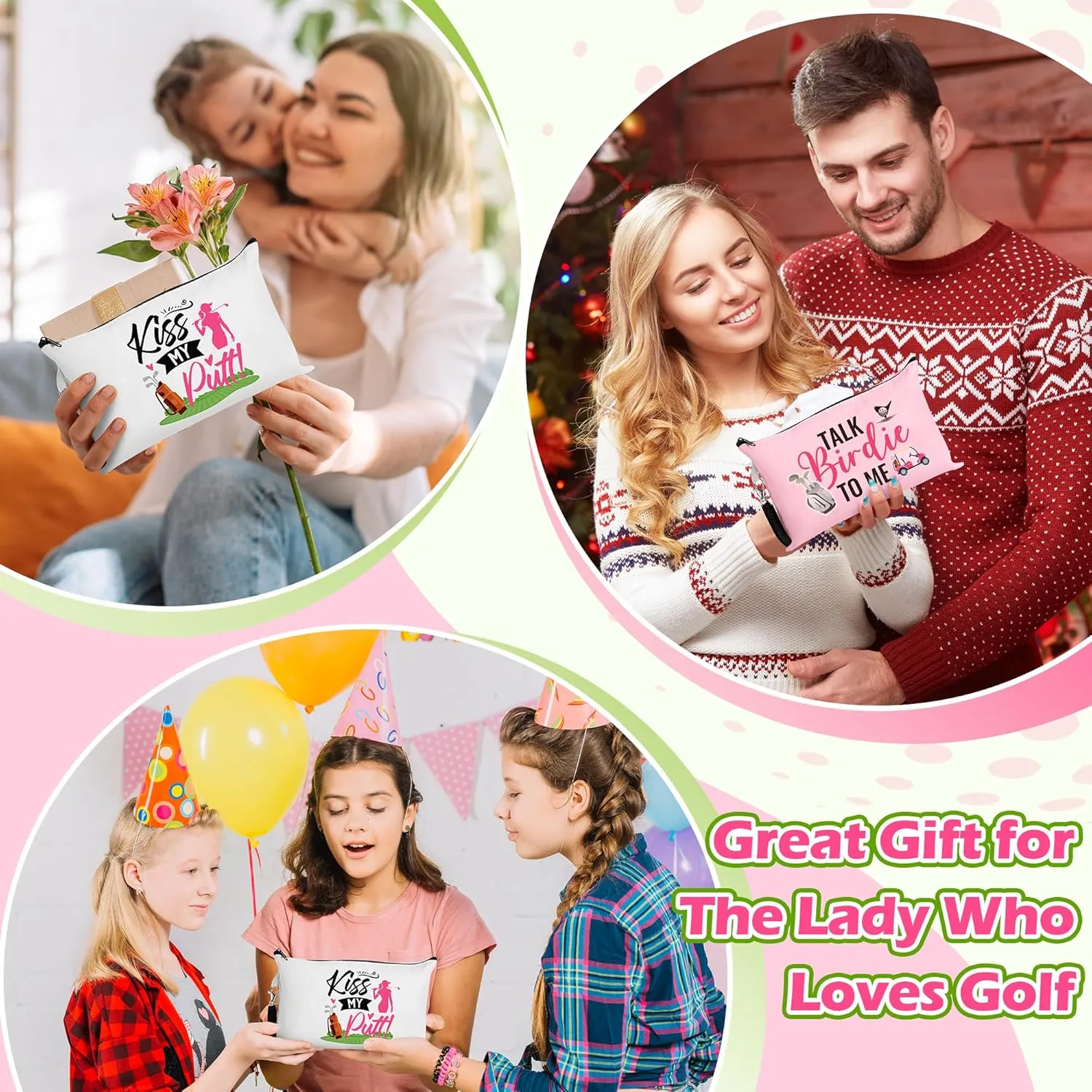 R HORSE 9Pcs Golf Makeup Bag Inspirational Gifts for Women Girls, Pink Canvas Cosmetic Toiletry Pouch Bag Christmas Birthday Gifts for Golf Team Player Lover Fan