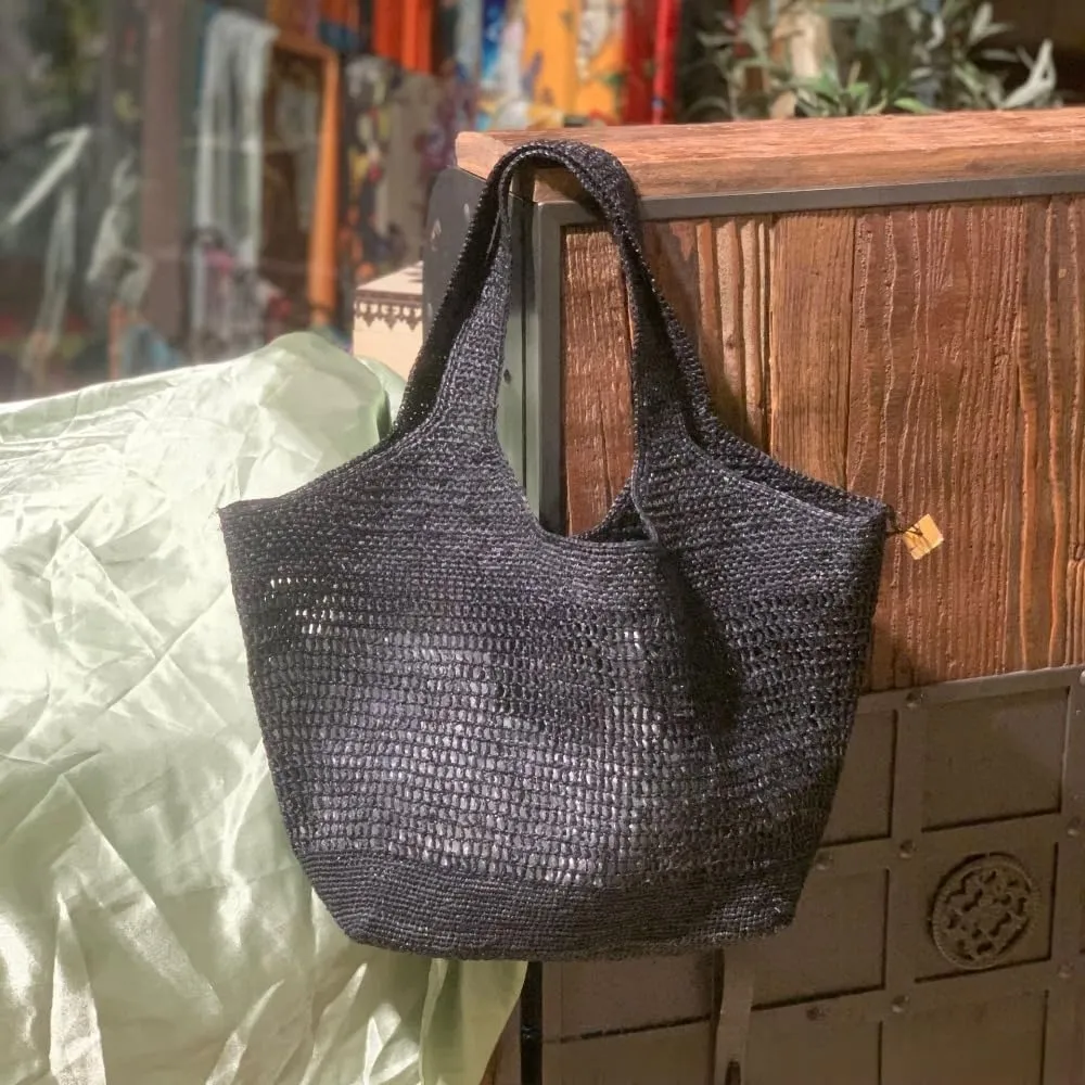 Raffia Straw Woven Totes Shoulder Crossbody Bag Handbag Hobo Hollow Beach Vacation Seaside Crochet Versatile Purse Chic