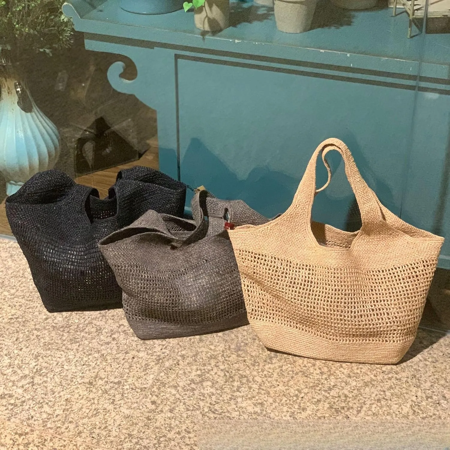 Raffia Straw Woven Totes Shoulder Crossbody Bag Handbag Hobo Hollow Beach Vacation Seaside Crochet Versatile Purse Chic